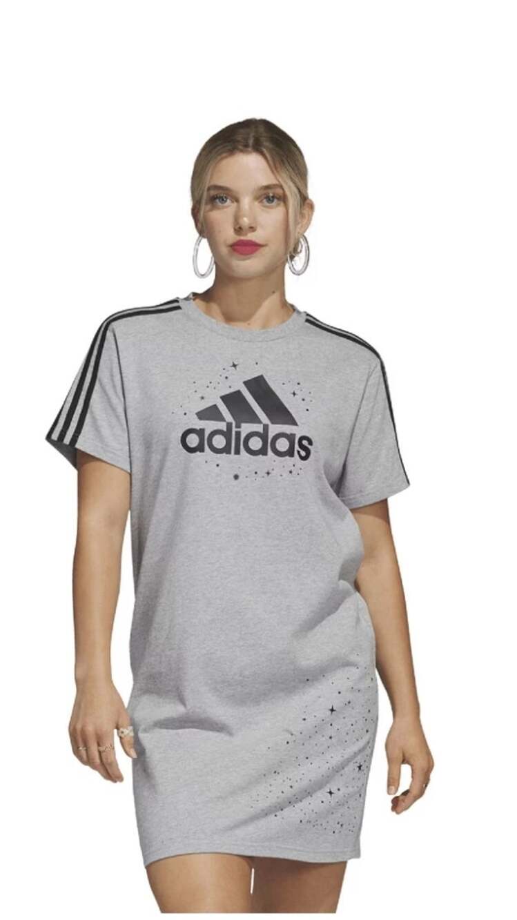 6216) Adidas Women Celestial Gray Short Sleeve T-Shirt Dress Medium